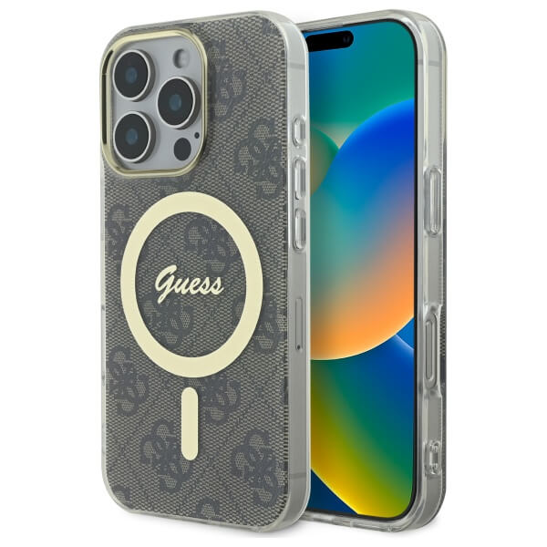 Guess iPhone 16 Pro Max IML 4G MagSafe Σκληρή Θήκη με Πλαίσιο Σιλικόνης και MagSafe - Brown - GUHMP16XH4STW