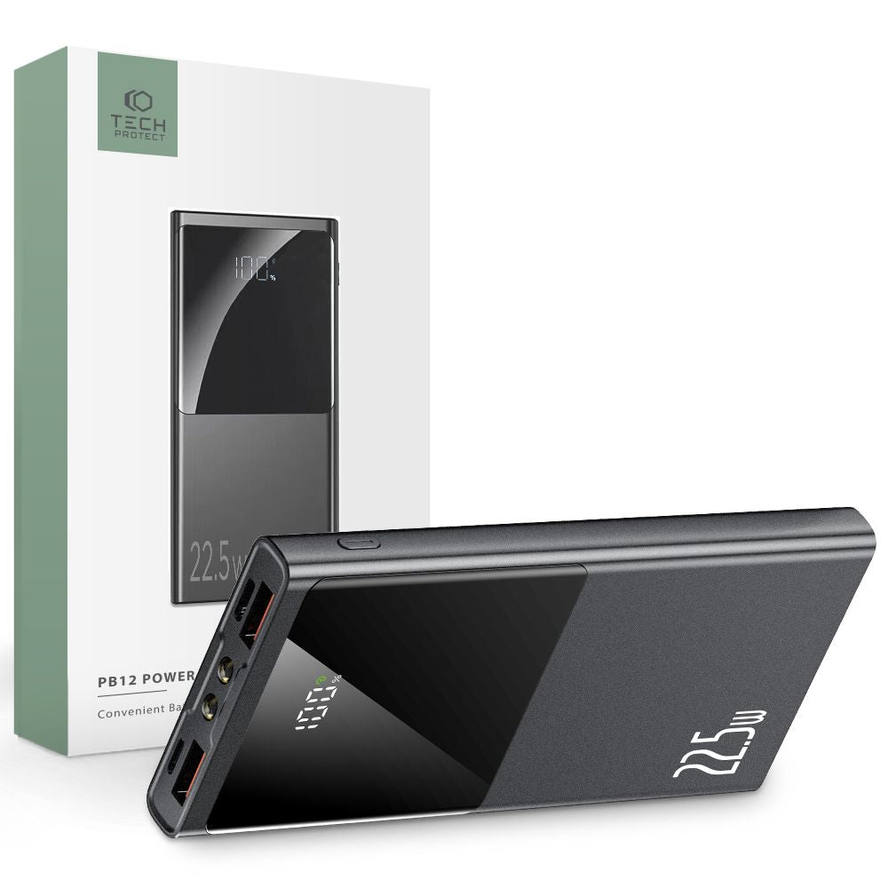 Tech-Protect PB12-22.5W Power Bank 10000mAh με 2 Θύρες USB και 1 Θύρα Type-C - Grey