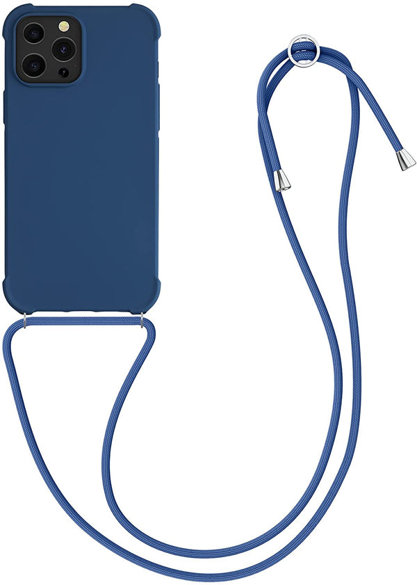 KW iPhone 13 Pro Max Θήκη Σιλικόνης TPU με Λουράκι - Dark Blue - 55977.17