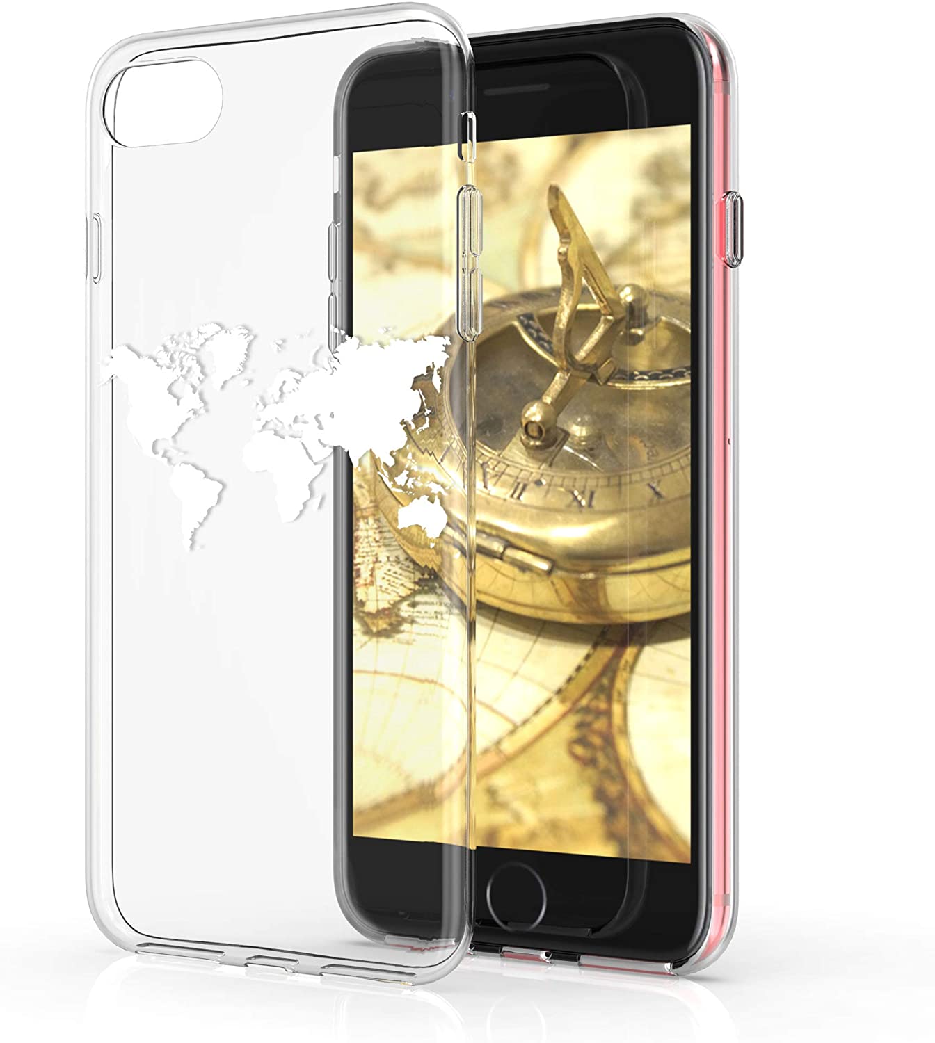 KW iPhone SE 2022 / SE 2020 / 7 / 8 Θήκη Σιλικόνης TPU Design Travel Outline - White - Διάφανη - 41448.18