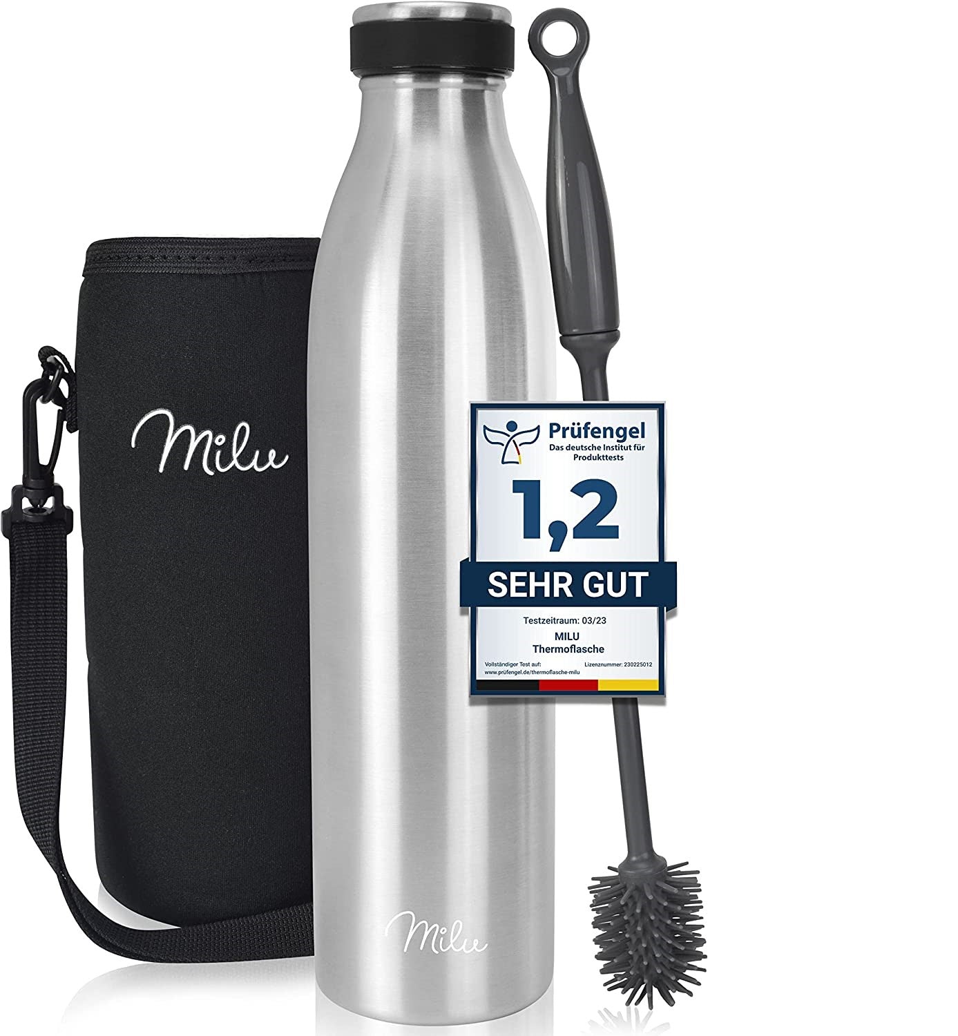 Milu T5 Stainless Steel Μπουκάλι Θερμός από Ανοξείδωτο Ατσάλι για Ζεστά και Κρύα Ροφήματα - 1000ml - Silver - 6499