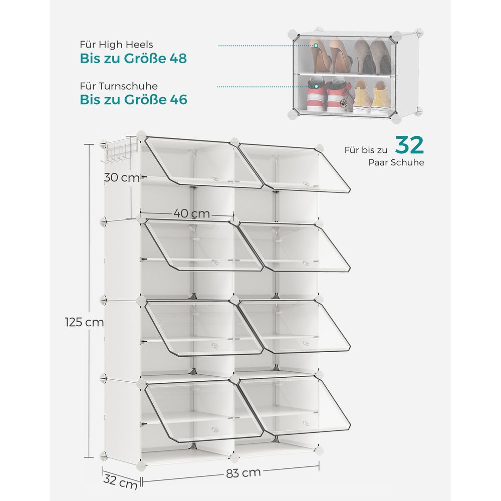 Songmics Πλαστική Παπουτσοθήκη με 8 Ράφια - White - LPC034W01