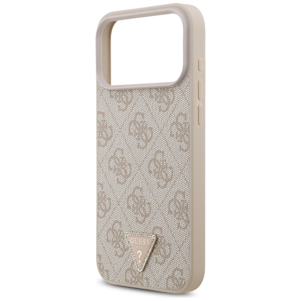 Guess iPhone 17 Pro Max - 4G Triangle Strass MagSafe - Σκληρή Θήκη με Επένδυση Συνθετικού Δέρματος - Pink - GUHMP17XP4TDPLP