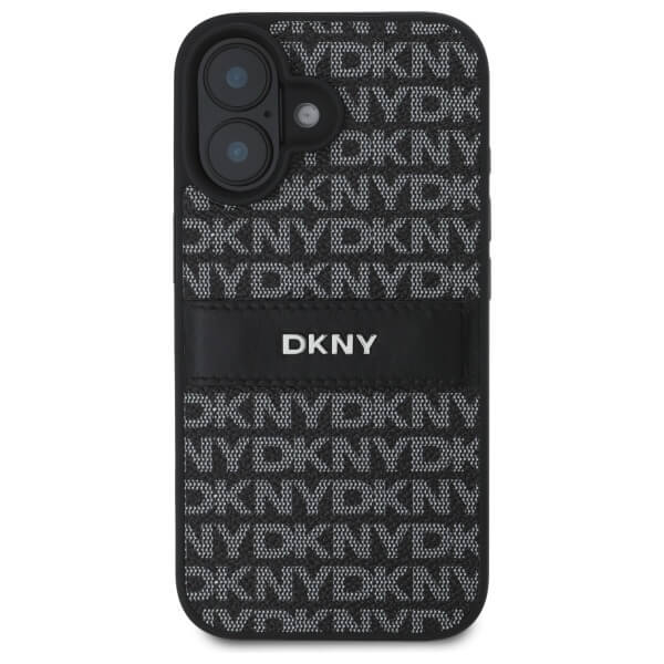DKNY iPhone 16 - Texture Pattern Tonal Stripe - Σκληρή Θήκη με Επένδυση Συνθετικού Δέρματος - Black