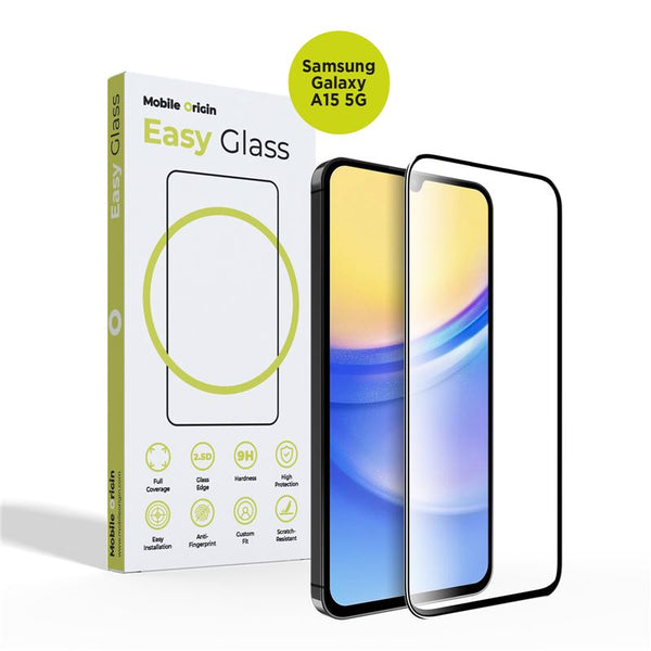 Mobile Origin Samsung Galaxy A15 5G EasyGlass Case Friendly 9H Full Screen Full Glue Tempered Glass Αντιχαρακτικό Γυαλί Οθόνης - Black