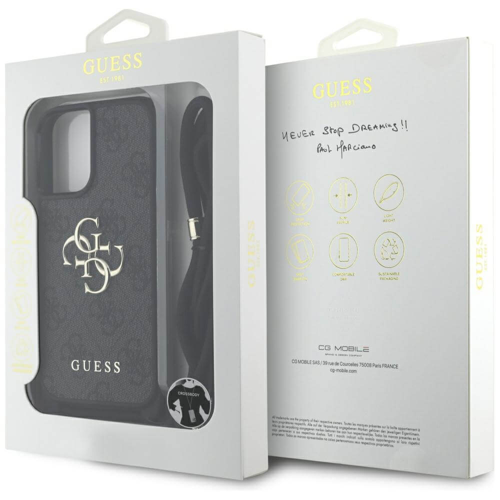 Guess iPhone 16 Plus - 4G Big Logo Cord Stap Crossbody - Θήκη με Επένδυση Συνθετικού Δέρματος και Λουράκι - Black - GUHCP16MP4GMGCRK