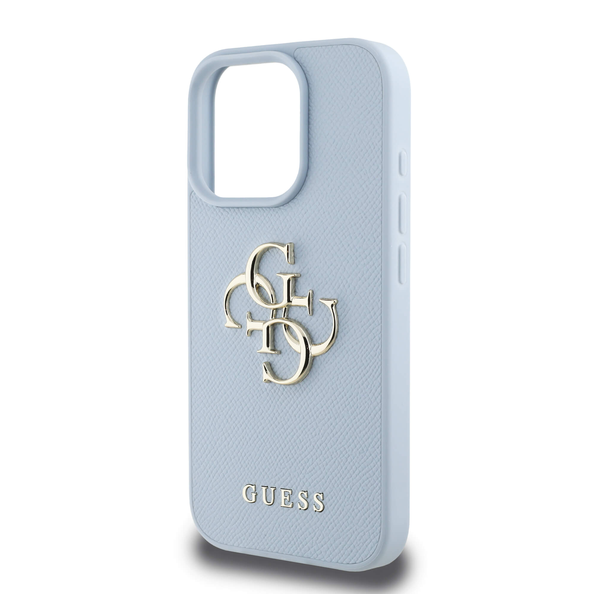 Guess iPhone 16 Pro - Grained Big 4G Logo Small Classic Logo - Σκληρή Θήκη με Επένδυση από Οικολογικό Δέρμα - Blue - GUHCP16LPGT4MBB