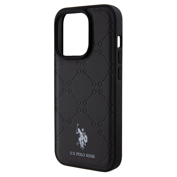 US Polo iPhone 15 Pro Max Yoke Pattern Θήκη με Επένδυση Συνθετικού Δέρματος - Black - USHCP15XPYOK