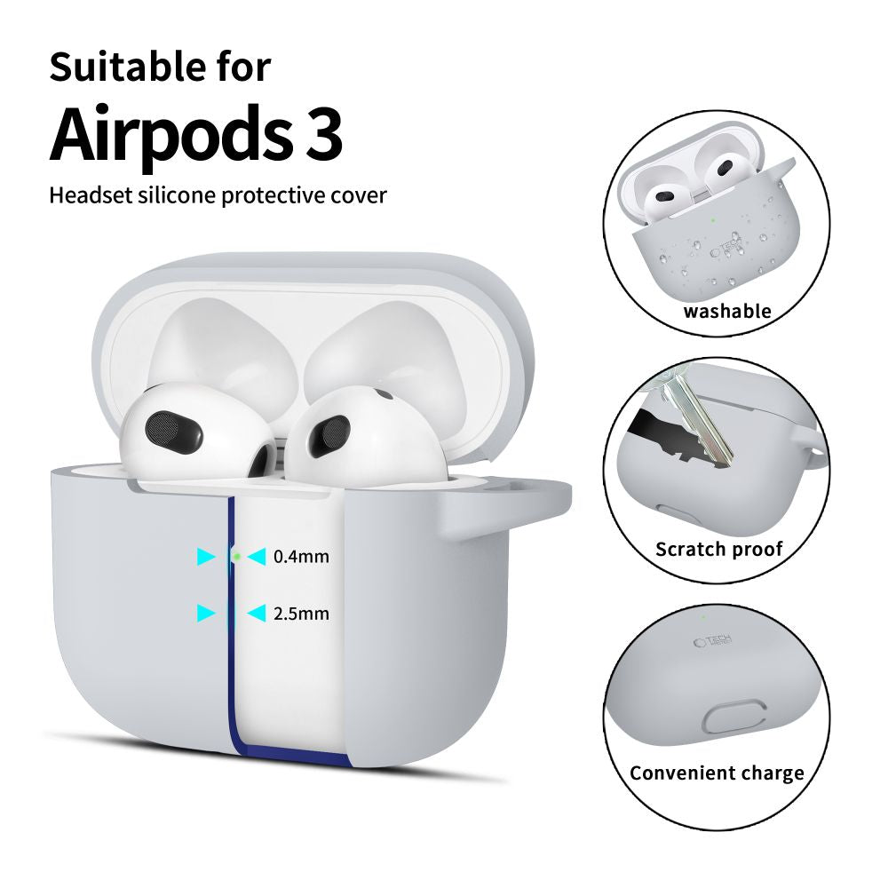 Tech-Protect AirPods 3 Θήκη Σιλικόνης - Silicone Hook - Crayon Grey