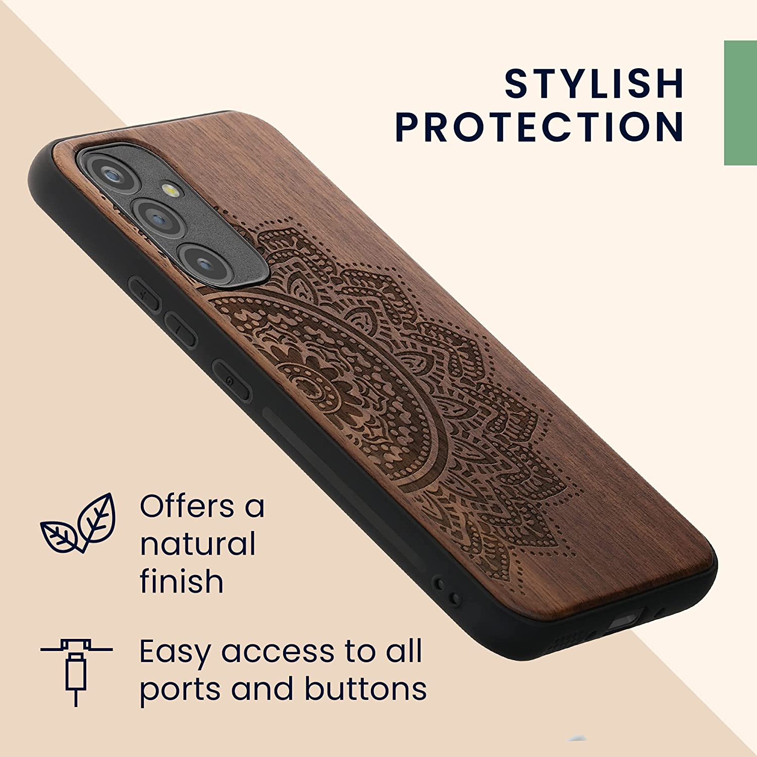 KW Samsung Galaxy A54 5G Θήκη από Φυσικό Ξύλο - Design Half Flower - Dark Brown - 60799.01