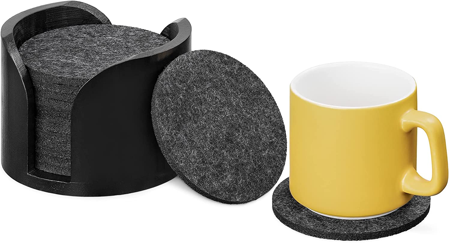 Navaris Σετ με 14 Σουβέρ για Ποτήρια με Ξύλινη Βάση - Black - 53931.01.14