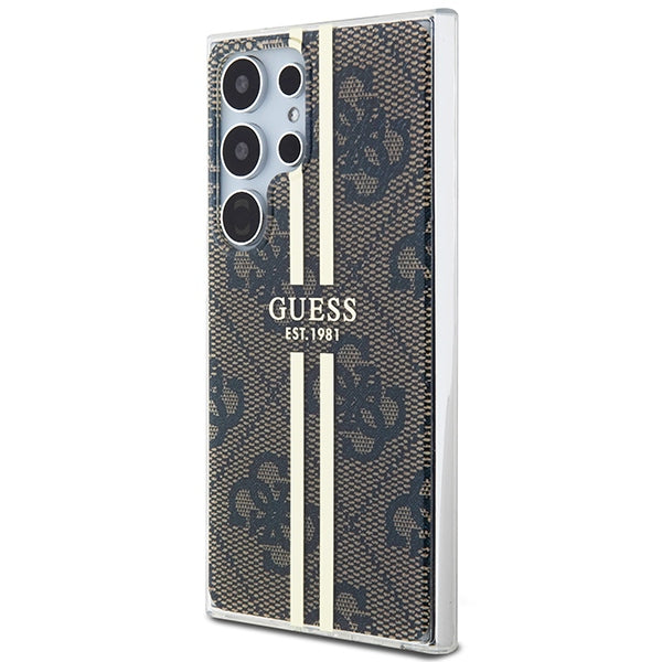 Guess Samsung Galaxy S24 Ultra - IML 4G Gold Stripe Σκληρή Θήκη με Πλαίσιο Σιλικόνης - Brown - GUHCS24LH4PSEGW