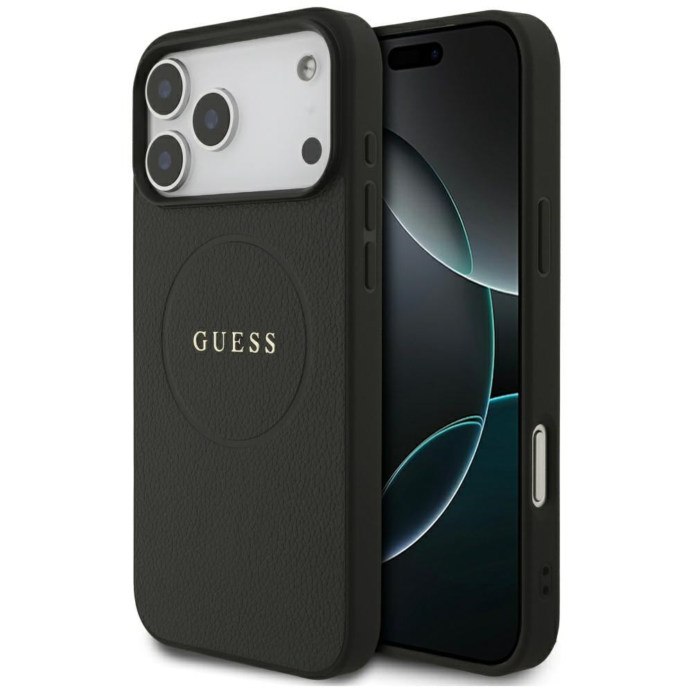 Guess iPhone 17 Pro Max - Grained Ring MagSafe - Σκληρή Θήκη με Πλαίσιο Σιλικόνης και Οικολογικό Δέρμα - Black - GUHMP17XPGHSMMK