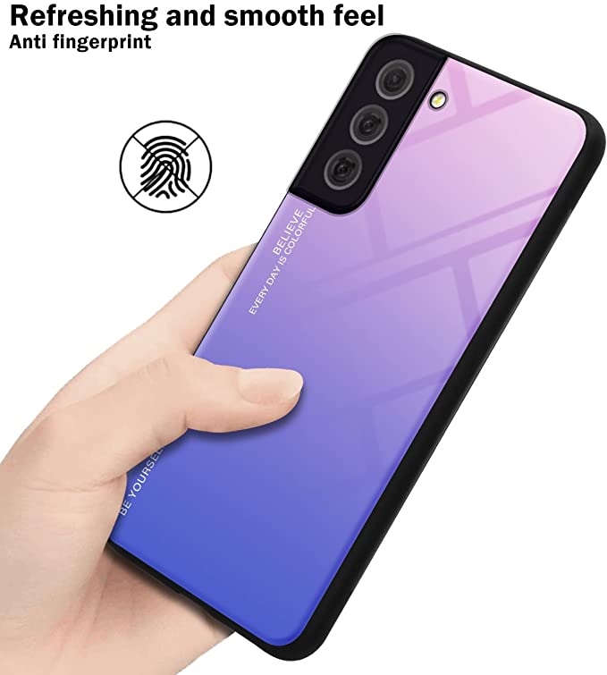 Cadorabo Samsung Galaxy S22 Plus Θήκη με Πλαίσιο Σιλικόνης και Όψη Γυαλιού Tempered Glass - Pink / Blue