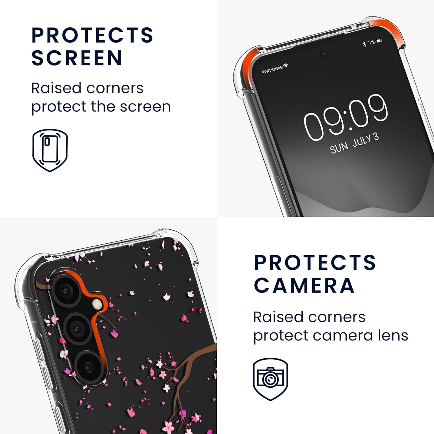 KW Samsung Galaxy A55 5G Θήκη Σιλικόνης TPU με Λουράκι - Design Cherry Blossom Leaves - Pink / Dark Brown / Διάφανη