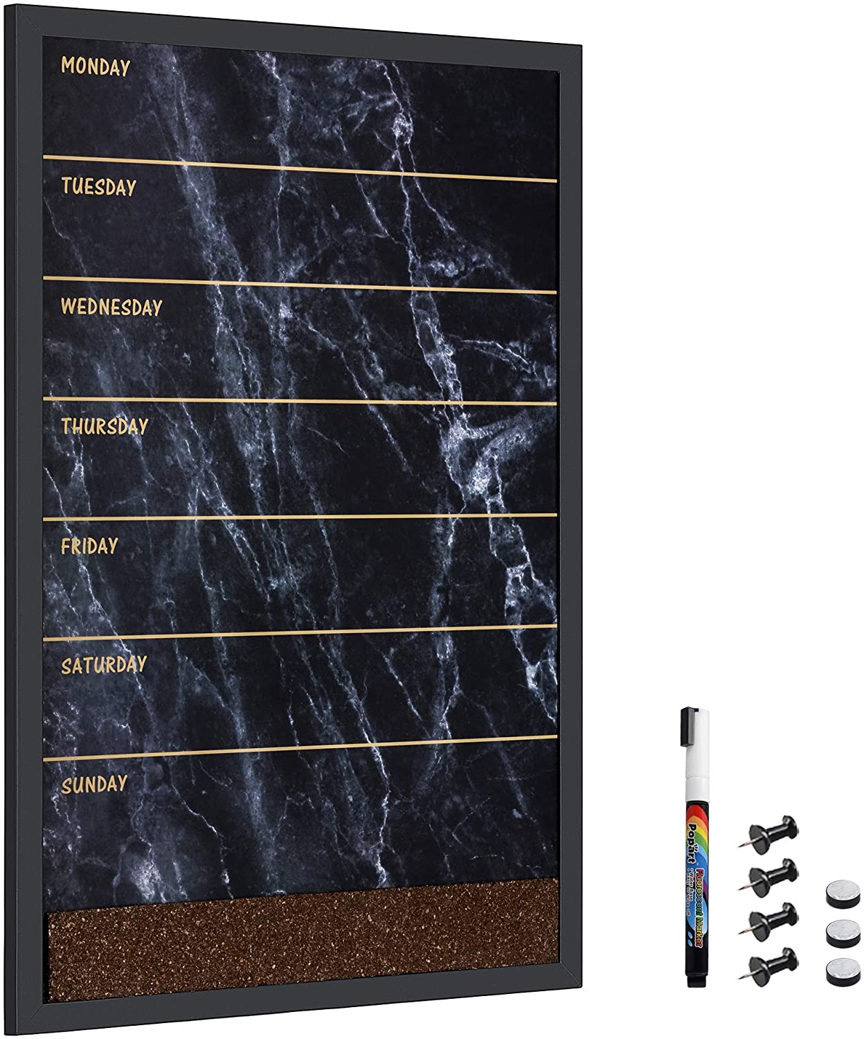 Navaris Πίνακας Εβδομαδιαίου Χρονοδιαγράμματος με Μαγνητικό Πίνακα και Πίνακα από Φελλό - Black Marble - 53029.01.6