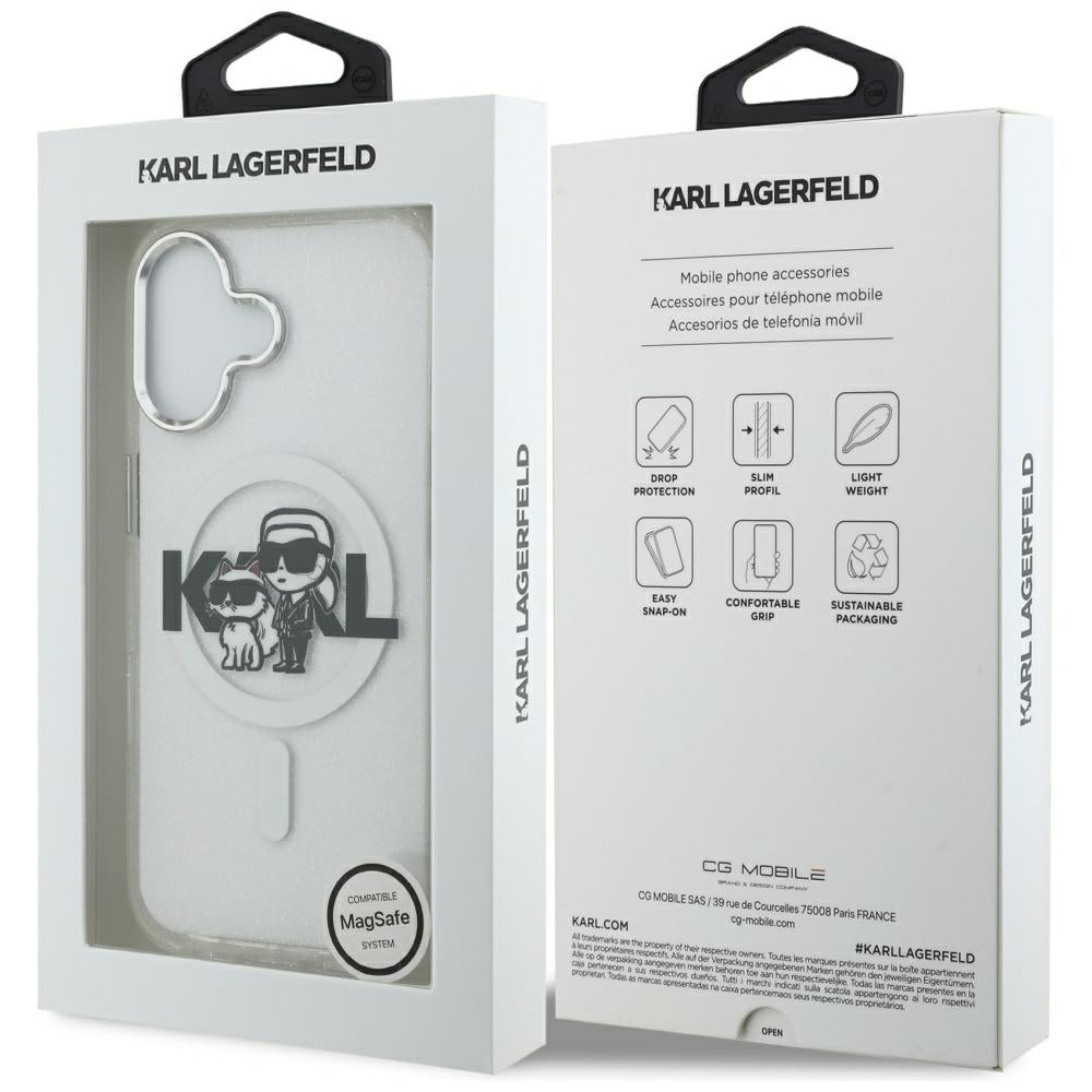 Karl Lagerfeld iPhone 17 - IML Glitter Karl and Choupette Sketch Logo MagSafe - Σκληρή Θήκη με Πλαίσιο Σιλικόνης - Clear - KLHMP17SHGKCGKBT