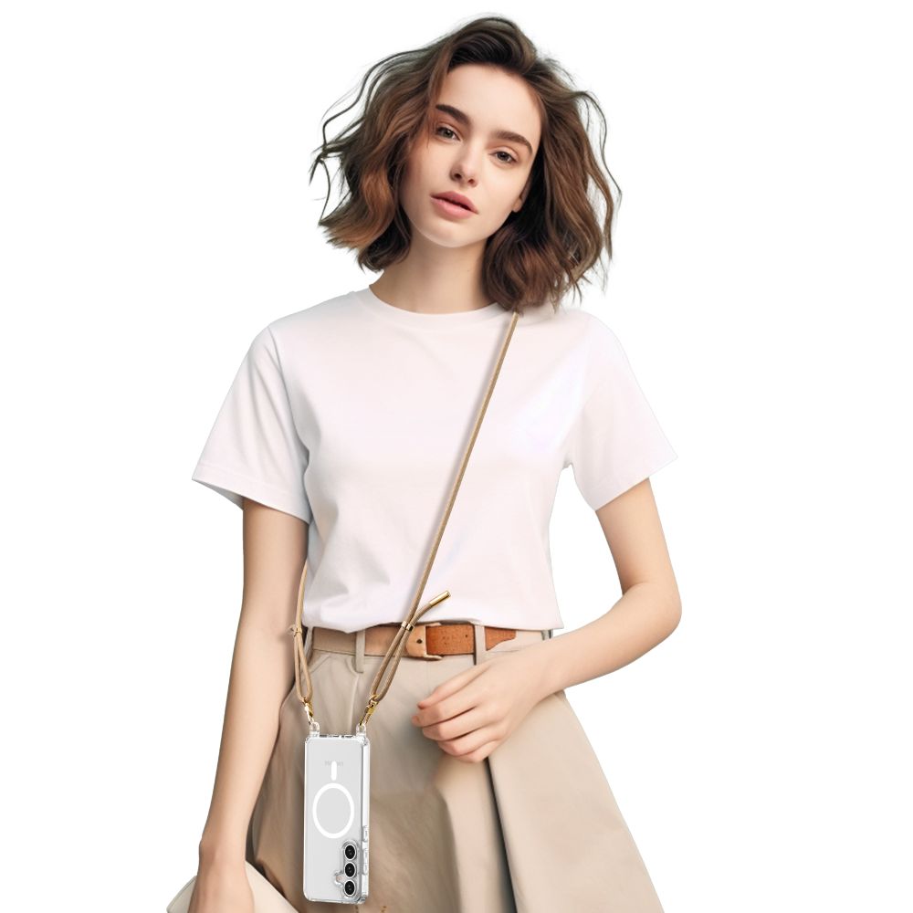 Tech-Protect Samsung Galaxy S25 Flexair Chain MagSafe Σκληρή Θήκη με Πλαίσιο Σιλικόνης και 2 Λουράκια - Διάφανη - Black / Taupe