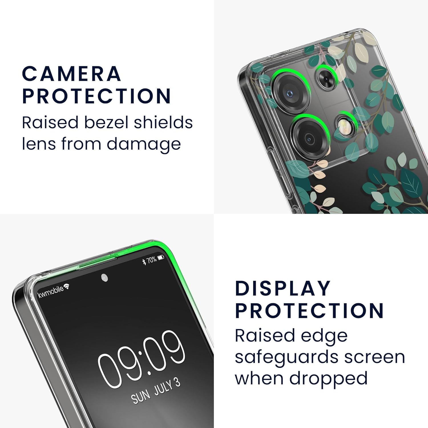 KW Xiaomi Redmi Note 13 Pro 5G / Poco X6 5G Θήκη Σιλικόνης TPU με Αντιχαρακτικό Γυαλί - Design Spring Leaves - Green / Διάφανη