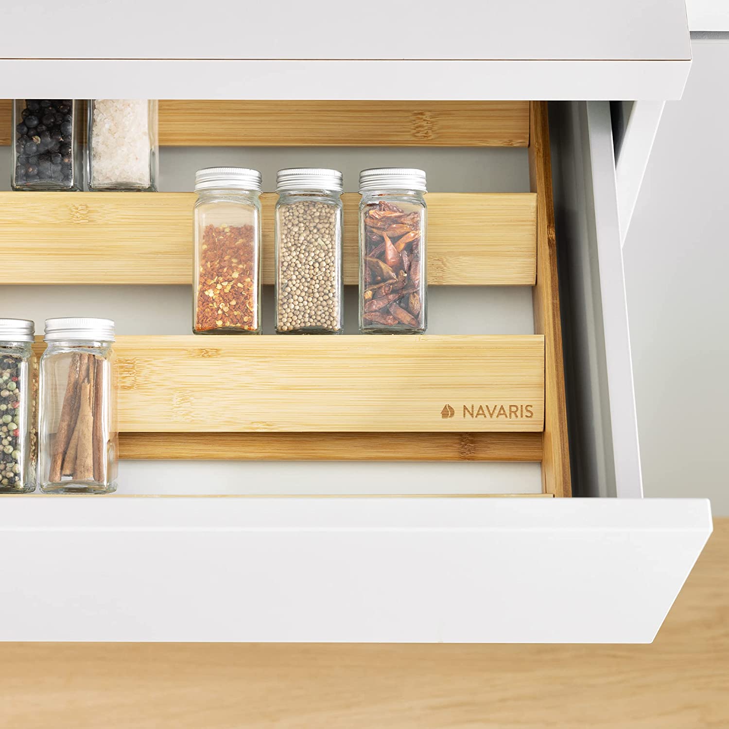 Navaris Επιτραπέζιο Αναδιπλούμενο Ράφι Μπαχαρικών από Μπαμπού Τριών Επιπέδων - Light Brown - 57208.01