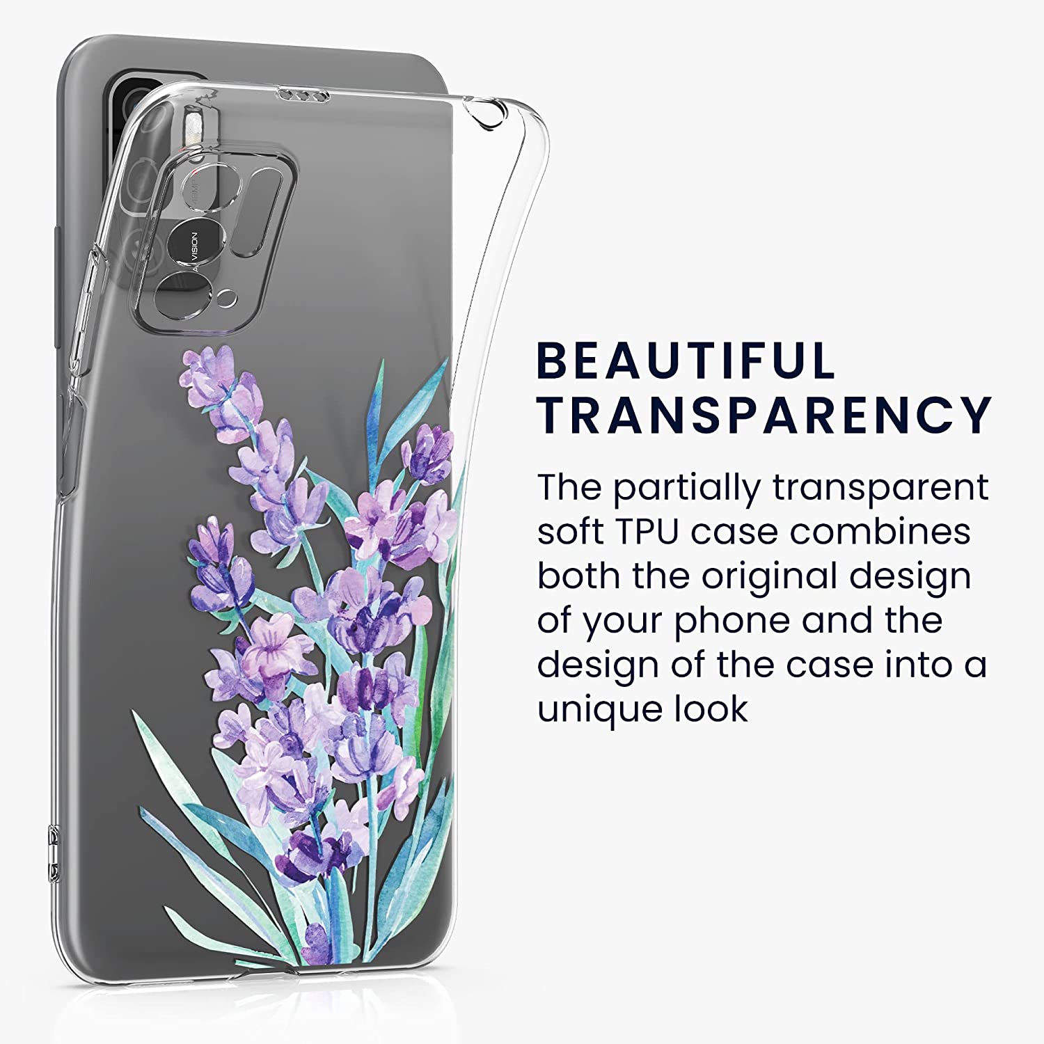 KW Xiaomi Redmi Note 10 5G / Poco M3 Pro 5G Θήκη Σιλικόνης TPU Design Lavender - Violet / Turquoise - Διάφανη - 54950.02