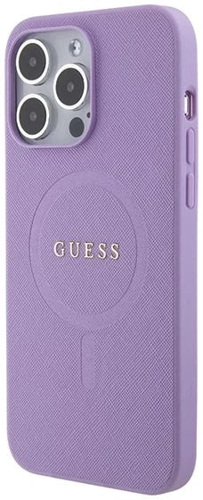 Guess iPhone 15 Pro Saffiano MagSafe Σκληρή Θήκη με Πλαίσιο Σιλικόνης και MagSafe - Purple - GUHMP15LPSAHMCU