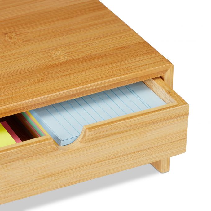 Relaxdays Ξύλινη Βάση Στήριξης Οθόνης με 2 Συρτάρια - Natural - 4052025246051