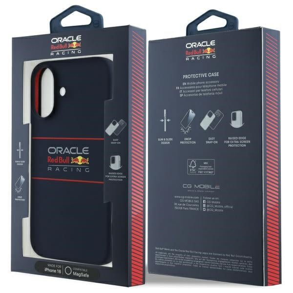 Red Bull iPhone 16 - Silicone Horizontal Logo - MagSafe Σκληρή Θήκη με Πλαίσιο Σιλικόνης - Navy - RBHMP16S24SIHSRV