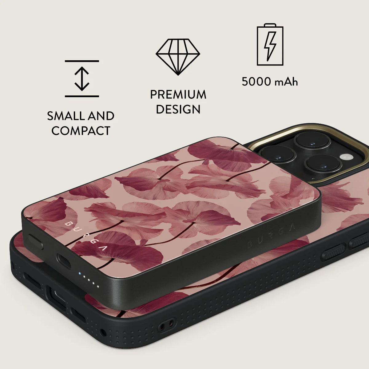 Burga Μαγνητικό Ασύρματο MagSafe PowerBank 5000mAh με Καλώδιο Type-C to Type-C - Gunmetal - Tender Kiss