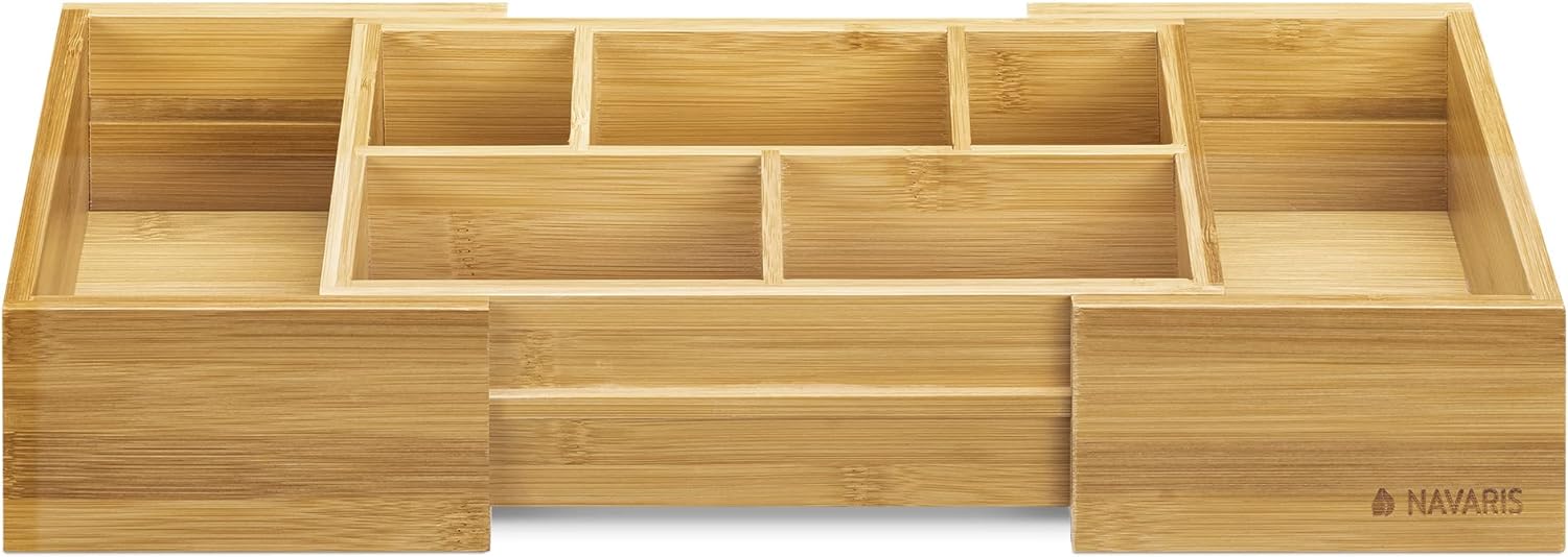 Navaris Επεκτάσιμος Δίσκος Αποθήκευσης για Μαχαιροπίρουνα από Μπαμπού - Light Brown - 55072.01