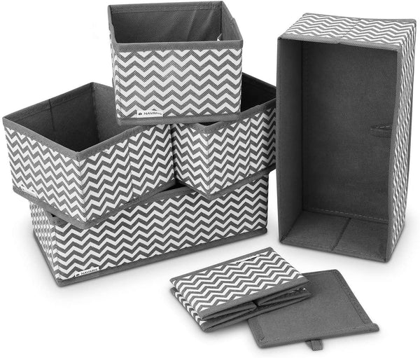 Navaris Σετ με 6 Υφασμάτινα Κουτιά Αποθήκευσης - Grey / White - 49052.06
