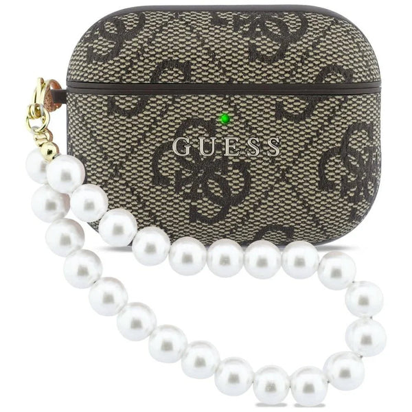 Guess AirPods Pro 3 - Θήκη με Επένδυση Συνθετικού Δέρματος - 4G Pearl Strap - Brown