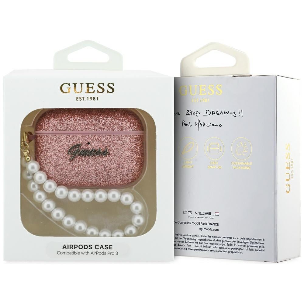Guess AirPods Pro 3 - Θήκη από Σκληρό Πλαστικό - Glitter Pearl Strap - Pink