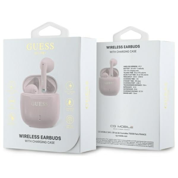 Guess Ασύρματα ακουστικά για Κλήσεις / Μουσική - Bluetooth 5.3 TWS Printed Classic Logo - Pink