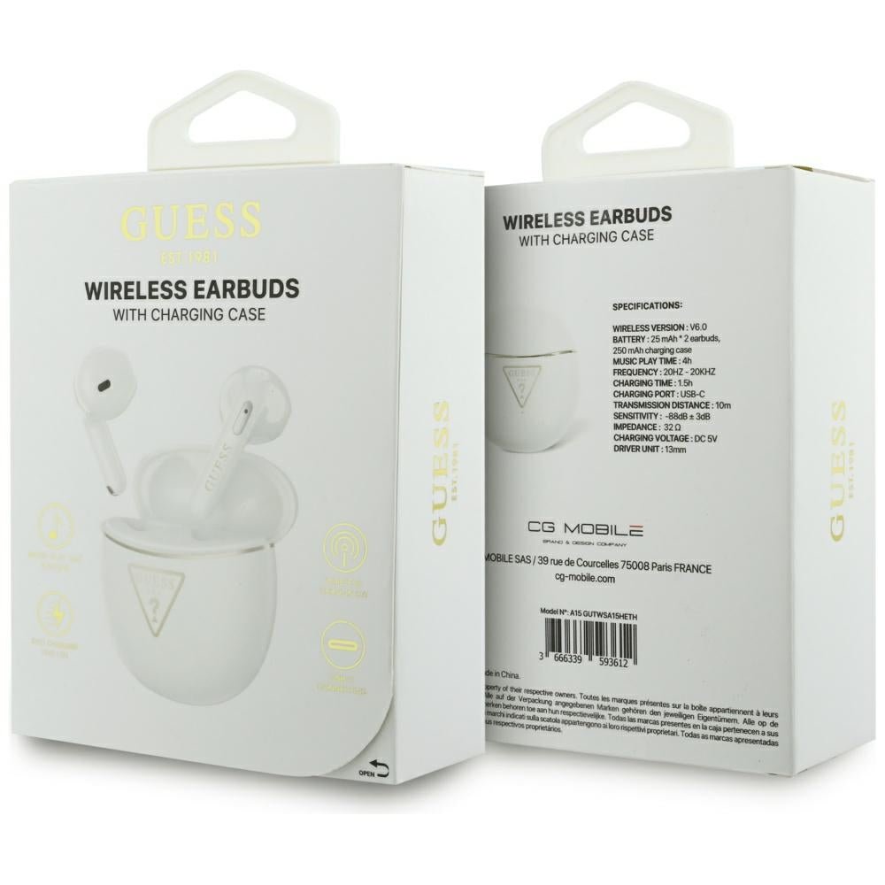 Guess Ασύρματα Bluetooth Aκουστικά για Κλήσεις / Μουσική - Gold Line Triangle - White