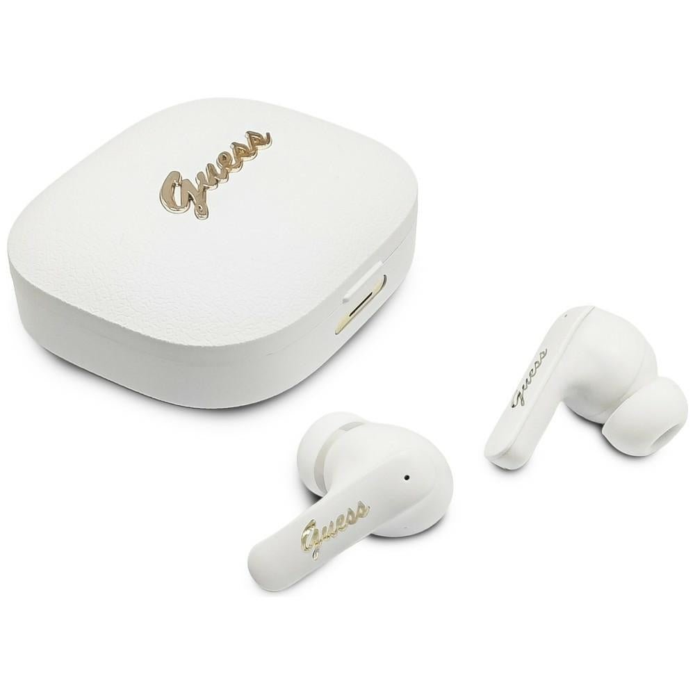 Guess Ασύρματα Bluetooth ακουστικά για Κλήσεις / Μουσική - Script Metal Logo TWS - White