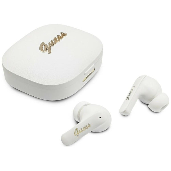 Guess Ασύρματα Bluetooth ακουστικά για Κλήσεις / Μουσική - Script Metal Logo TWS - White