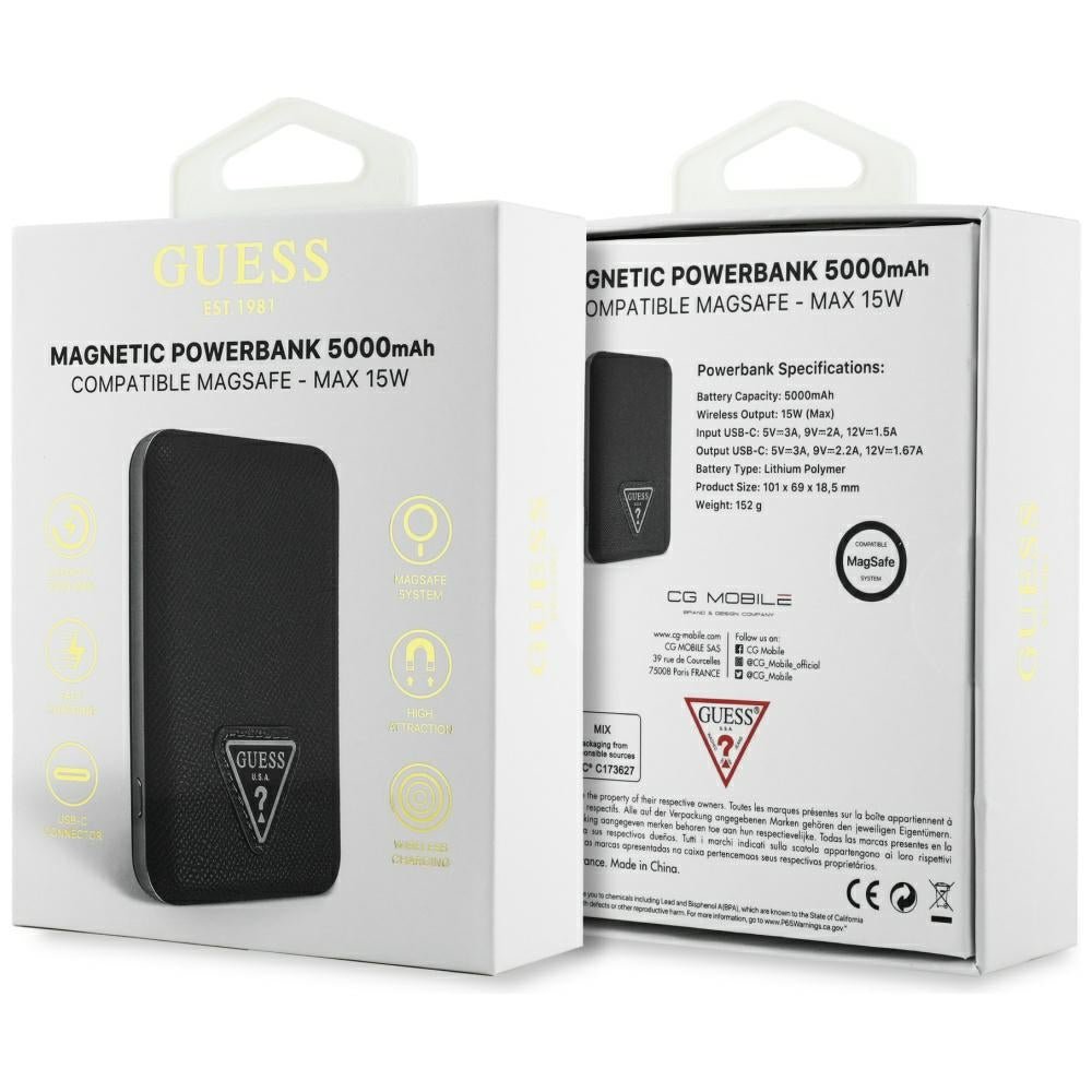 Guess Ασύρματο MagSafe PowerBank 15W 5000 mAh - Grained Triangle - Black