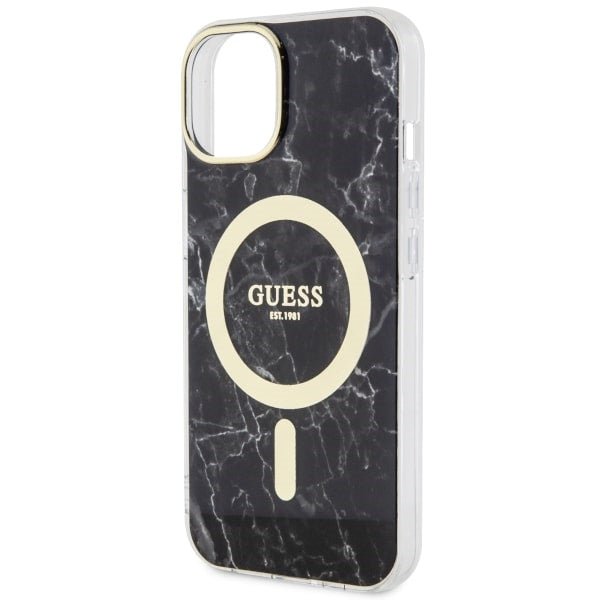 Guess iPhone 15 Plus/ iPhone 14 Plus - Σκληρή Θήκη με Πλαίσιο Σιλικόνης - Marble MagSafe - Black