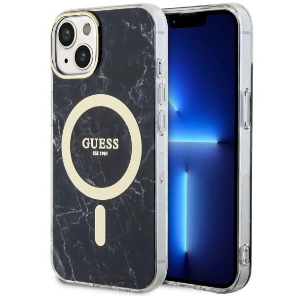 Guess iPhone 15 Plus/ iPhone 14 Plus - Σκληρή Θήκη με Πλαίσιο Σιλικόνης - Marble MagSafe - Black