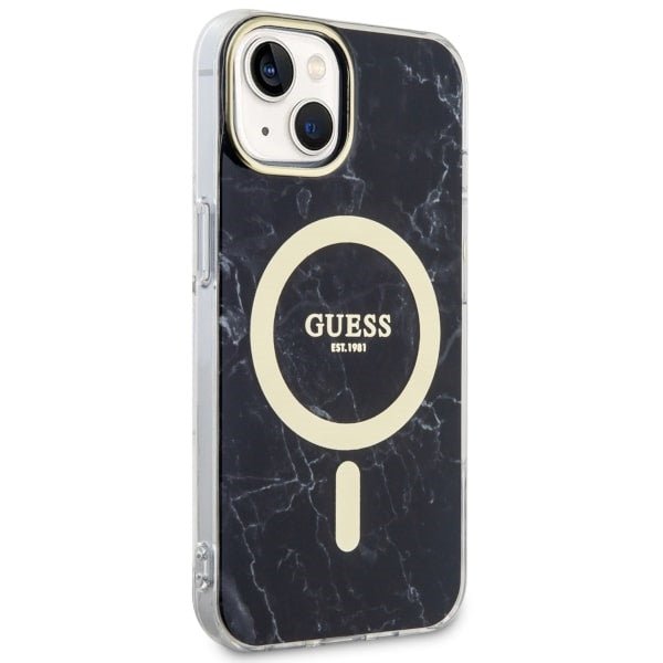 Guess iPhone 15 Plus/ iPhone 14 Plus - Σκληρή Θήκη με Πλαίσιο Σιλικόνης - Marble MagSafe - Black