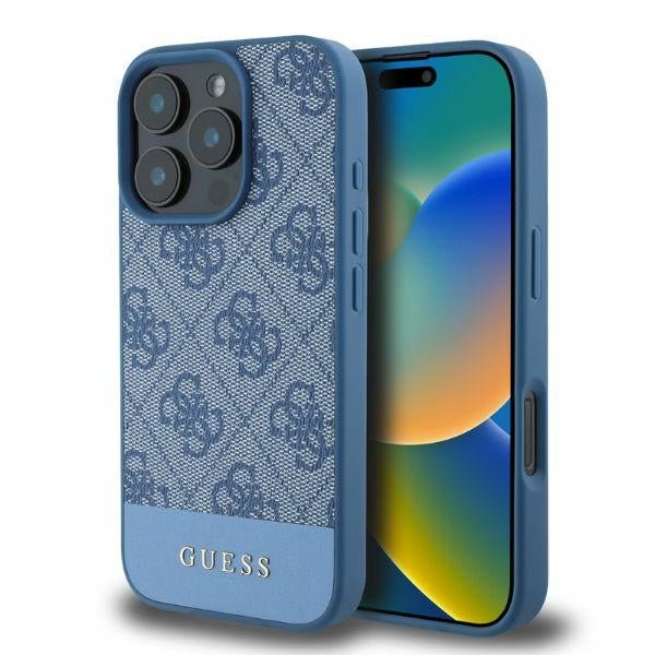 Guess iPhone 16 Pro Max - 4G Bottom Stripe - Θήκη με Επένδυση Συνθετικού Δέρματος - Blue - GUHCP16XG4GLBL