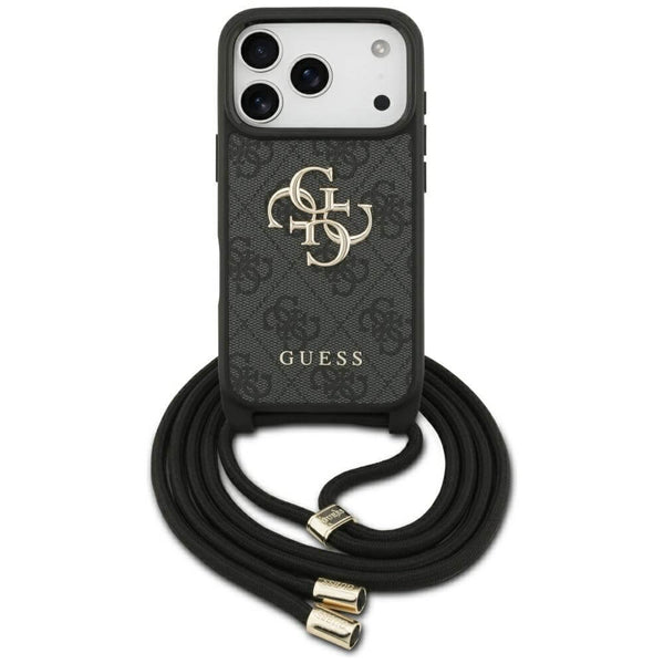 Guess iPhone 17 Pro - 4G Big Logo Cord Stap Crossbody - Θήκη με Επένδυση Συνθετικού Δέρματος και Λουράκι - Black