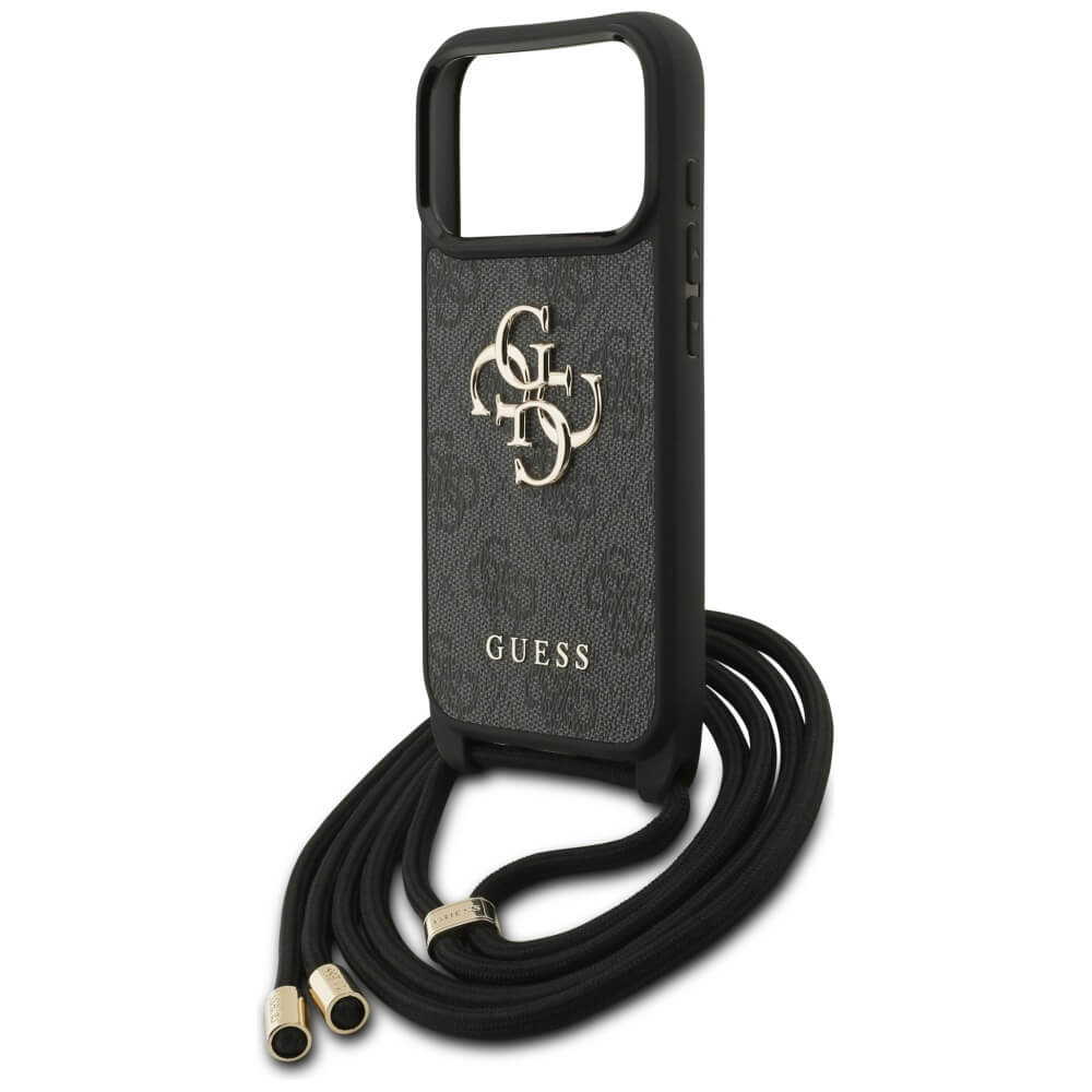 Guess iPhone 17 Pro - 4G Big Logo Cord Stap Crossbody - Θήκη με Επένδυση Συνθετικού Δέρματος και Λουράκι - Black