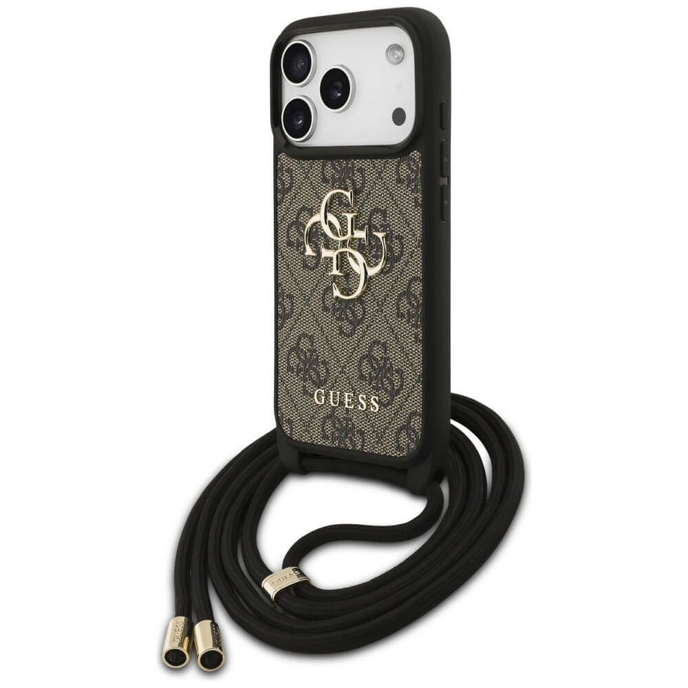 Guess iPhone 17 Pro - 4G Big Logo Cord Stap Crossbody - Θήκη με Επένδυση Συνθετικού Δέρματος και Λουράκι - Brown
