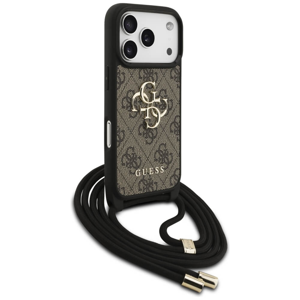Guess iPhone 17 Pro - 4G Big Logo Cord Stap Crossbody - Θήκη με Επένδυση Συνθετικού Δέρματος και Λουράκι - Brown