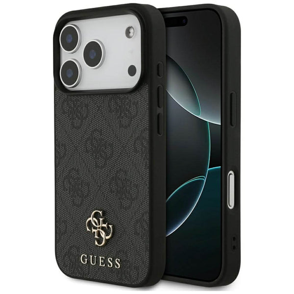 Guess iPhone 17 Pro - 4G Small Classic Logo MagSafe - Σκληρή Θήκη με Πλαίσιο Σιλικόνης και Επένδυση Συνθετικού Δέρματος - Black