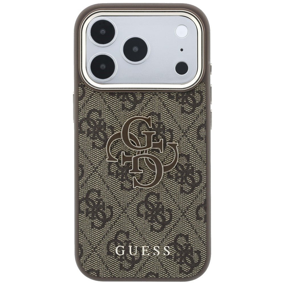 Guess iPhone 17 Pro / iPhone 18 Pro - Σκληρή Θήκη με Επένδυση από Οικολογικό Δέρμα - 4G and Big Resin Logo - Brown