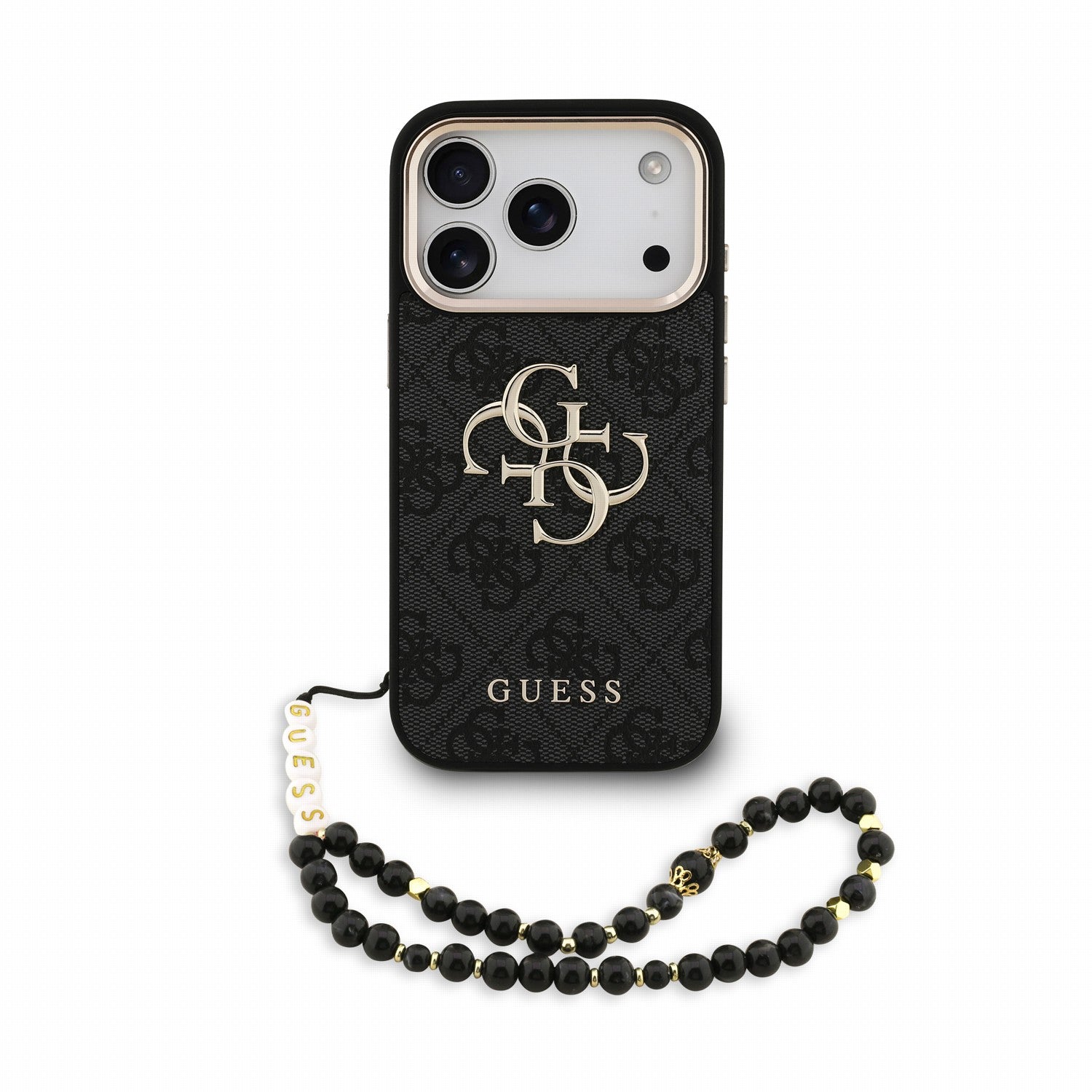 Guess iPhone 17 Pro / iPhone 18 Pro - Σκληρή Θήκη με Επένδυση Συνθετικού Δέρματος και Λουράκι - PU 4G Metal Logo Strap - Black