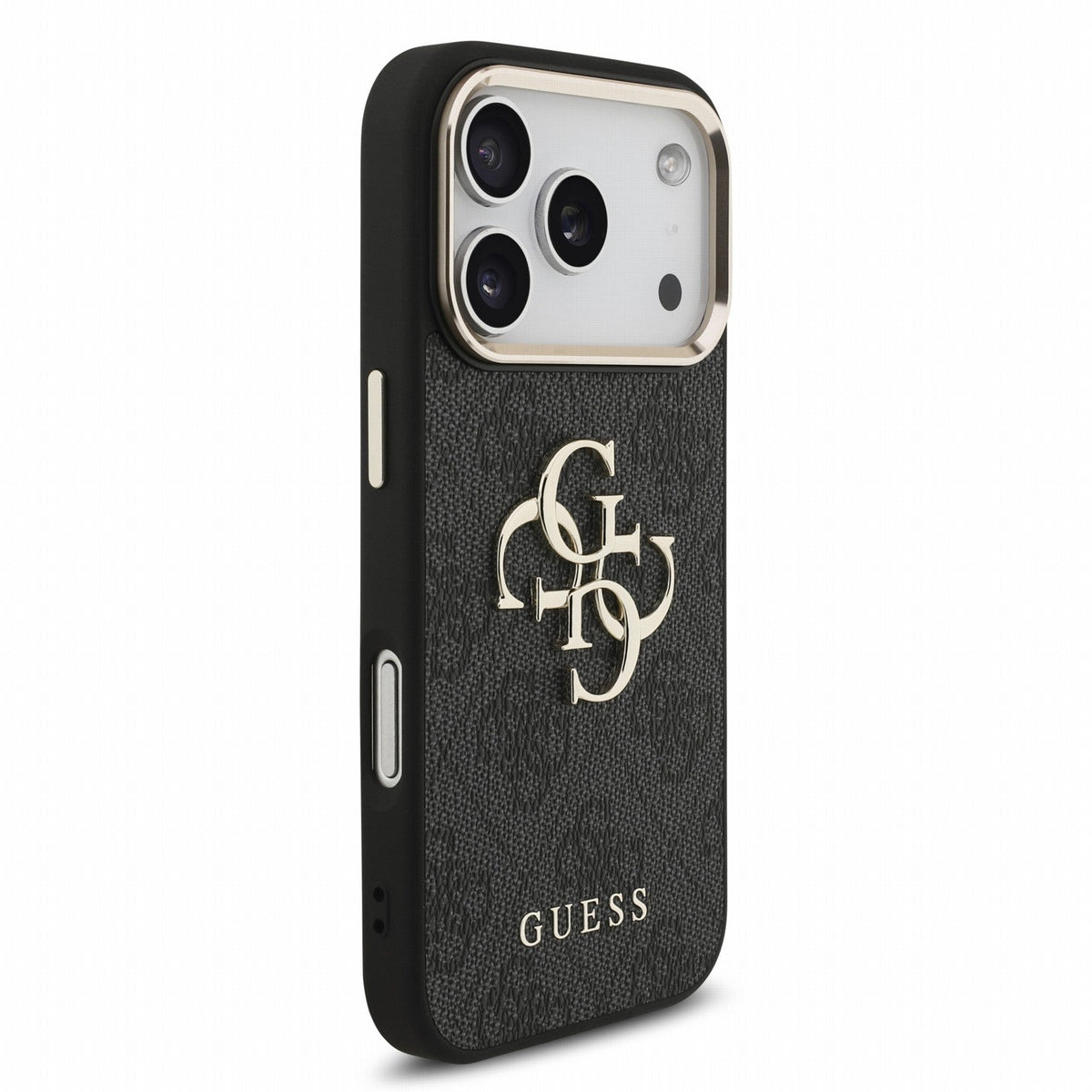 Guess iPhone 17 Pro / iPhone 18 Pro - Σκληρή Θήκη με Επένδυση Συνθετικού Δέρματος και Λουράκι - PU 4G Metal Logo Strap - Black